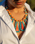 Federico Jimenez Cleopatra Necklace, Spiny Oyster & Sleeping Beauty Turquoise, Sterling silver, 19 Inches