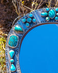 Federico Jimenez Sterling Silver Handheld Mirror — No. 8, Spiderweb & Kingman Turquoise, One-of-a-Kind Masterpiece