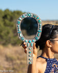 Federico Jimenez Sterling Silver Handheld Mirror — No. 8, Spiderweb & Kingman Turquoise, One-of-a-Kind Masterpiece