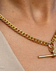 Antique 18k Gold Albert Chain Necklace | 1921 Birmingham Hallmarked Watch Chain, Heavy Curb Link, 60.1g Solid Gold T-Bar Necklace
