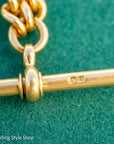 Antique 1925 18kt Gold Curb Link Watch Chain Necklace | Chester Hallmarked T-Bar & Dog Clips | Heavy Solid Gold Chain