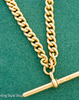 Antique 1925 18kt Gold Curb Link Watch Chain Necklace | Chester Hallmarked T-Bar & Dog Clips | Heavy Solid Gold Chain