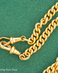 Antique 1925 18kt Gold Curb Link Watch Chain Necklace | Chester Hallmarked T-Bar & Dog Clips | Heavy Solid Gold Chain