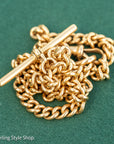 Antique 1925 18kt Gold Curb Link Watch Chain Necklace | Chester Hallmarked T-Bar & Dog Clips | Heavy Solid Gold Chain