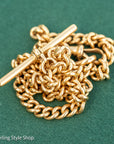 Antique 1925 18kt Gold Curb Link Watch Chain Necklace | Chester Hallmarked T-Bar & Dog Clips | Heavy Solid Gold Chain