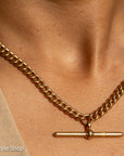 Antique 1925 18kt Gold Curb Link Watch Chain Necklace | Chester Hallmarked T-Bar & Dog Clips | Heavy Solid Gold Chain