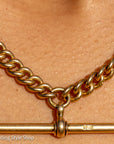 Antique 1925 18kt Gold Curb Link Watch Chain Necklace | Chester Hallmarked T-Bar & Dog Clips | Heavy Solid Gold Chain