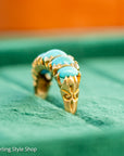 Antique 1913 18ct Gold Turquoise 5 Stone Ring | Edwardian Birmingham Hallmarked | H.W.L Maker