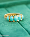 Antique 1913 18ct Gold Turquoise 5 Stone Ring | Edwardian Birmingham Hallmarked | H.W.L Maker