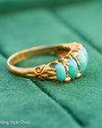 Antique 1913 18ct Gold Turquoise 5 Stone Ring | Edwardian Birmingham Hallmarked | H.W.L Maker
