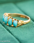 Antique 1913 18ct Gold Turquoise 5 Stone Ring | Edwardian Birmingham Hallmarked | H.W.L Maker