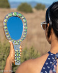 Federico Jimenez Handcrafted Sterling Silver Mirror with 38 Lone Mountain Turquoise Stones From Larry Cooley’s Legendary Collection