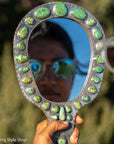 Federico Jimenez Handcrafted Sterling Silver Mirror with 38 Lone Mountain Turquoise Stones From Larry Cooley’s Legendary Collection