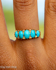Antique 1913 18ct Gold Turquoise 5 Stone Ring | Edwardian Birmingham Hallmarked | H.W.L Maker