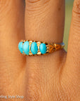 Antique 1913 18ct Gold Turquoise 5 Stone Ring | Edwardian Birmingham Hallmarked | H.W.L Maker