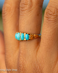 Antique 1913 18ct Gold Turquoise 5 Stone Ring | Edwardian Birmingham Hallmarked | H.W.L Maker