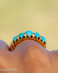 Antique 1913 18ct Gold Turquoise 5 Stone Ring | Edwardian Birmingham Hallmarked | H.W.L Maker