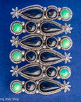 3" Long Onyx and Emerald Valley Turquoise Ring by Readda Begay