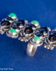 3" Long Onyx and Emerald Valley Turquoise Ring by Readda Begay