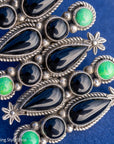 3" Long Onyx and Emerald Valley Turquoise Ring by Readda Begay