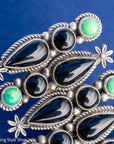 3" Long Onyx and Emerald Valley Turquoise Ring by Readda Begay