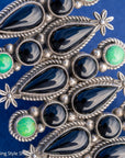 3" Long Onyx and Emerald Valley Turquoise Ring by Readda Begay