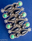 3" Long Onyx and Emerald Valley Turquoise Ring by Readda Begay