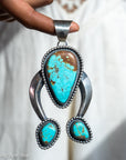 Chimney Butte Naja Pendant | Triple Number 8 Turquoise | Heavy Sterling Silver | Native American Jewelry