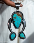 Chimney Butte Naja Pendant | Triple Number 8 Turquoise | Heavy Sterling Silver | Native American Jewelry