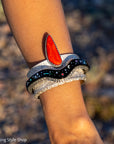 Alvin Yellowhorse Tufa Cast Sterling Silver Bracelet – Red Coral, Turquoise, Mother of Pearl, Sugilite, Spider Opal