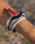 Alvin Yellowhorse Tufa Cast Sterling Silver Bracelet – Red Coral, Turquoise, Mother of Pearl, Sugilite, Spider Opal