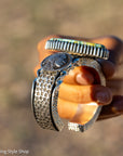 Alvin Yellowhorse Royal Web Variscite Cuff – Navajo Sterling Silver Bracelet-on-Bracelet Design – Turquoise, Coral & Jade Inlay 134g