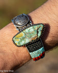 Alvin Yellowhorse Royal Web Variscite Cuff – Navajo Sterling Silver Bracelet-on-Bracelet Design – Turquoise, Coral & Jade Inlay 134g