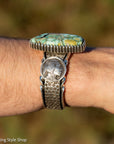 Alvin Yellowhorse Royal Web Variscite Cuff – Navajo Sterling Silver Bracelet-on-Bracelet Design – Turquoise, Coral & Jade Inlay 134g