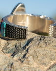 Alvin Yellowhorse Royal Web Variscite Cuff – Navajo Sterling Silver Bracelet-on-Bracelet Design – Turquoise, Coral & Jade Inlay 134g
