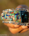 Alvin Yellowhorse Navajo Cuff Bracelet, Night Sky Inlay, Wide Statement Collector Piece