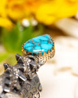 Alvin Yellowhorse Darling Darlene Turquoise & Sugilite Sterling Silver and 18K Gold Statement Ring