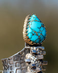 Alvin Yellowhorse Darling Darlene Turquoise & Sugilite Sterling Silver and 18K Gold Statement Ring