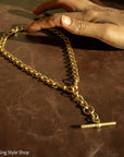 Antique 18K Gold Albert Watch Chain Necklace Birmingham 1913 T-Bar Dog Clasps