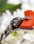 One-of-a-Kind Alvin Yellowhorse Diamondback Rattlesnake Cuff with Hand-Cut Lone Mountain Turquoise & Red Coral