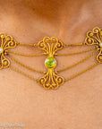 Vintage 14K Gold Festoon Collar Necklace with Peridot & Pearls | XRF Tested | Fine Jewelry