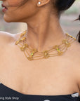 Vintage 14K Gold Festoon Collar Necklace with Peridot & Pearls | XRF Tested | Fine Jewelry