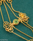 Vintage 14K Gold Festoon Collar Necklace with Peridot & Pearls | XRF Tested | Fine Jewelry