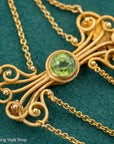 Vintage 14K Gold Festoon Collar Necklace with Peridot & Pearls | XRF Tested | Fine Jewelry