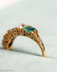 Antique Victorian Emerald Diamond Five Stone Ring, 18k Gold, GIA Colombian No Oil