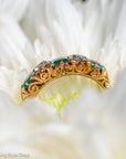 Antique Victorian Emerald Diamond Five Stone Ring, 18k Gold, GIA Colombian No Oil