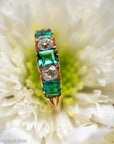 Antique Victorian Emerald Diamond Five Stone Ring, 18k Gold, GIA Colombian No Oil