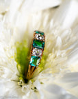 Antique Victorian Emerald Diamond Five Stone Ring, 18k Gold, GIA Colombian No Oil