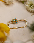 14K Gold Turquoise Carabiner Clasp, Screw Lock, Small Oval Charm Connector