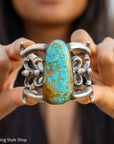Chimney Butte Sandcast Cuff, Number 8 Turquoise, Navajo Sterling Silver, 150g